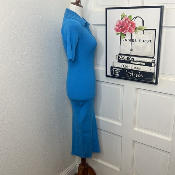 Caroline Constas Blue Ribbed Midi Shirt Dress Size S - Picture 2 of 8